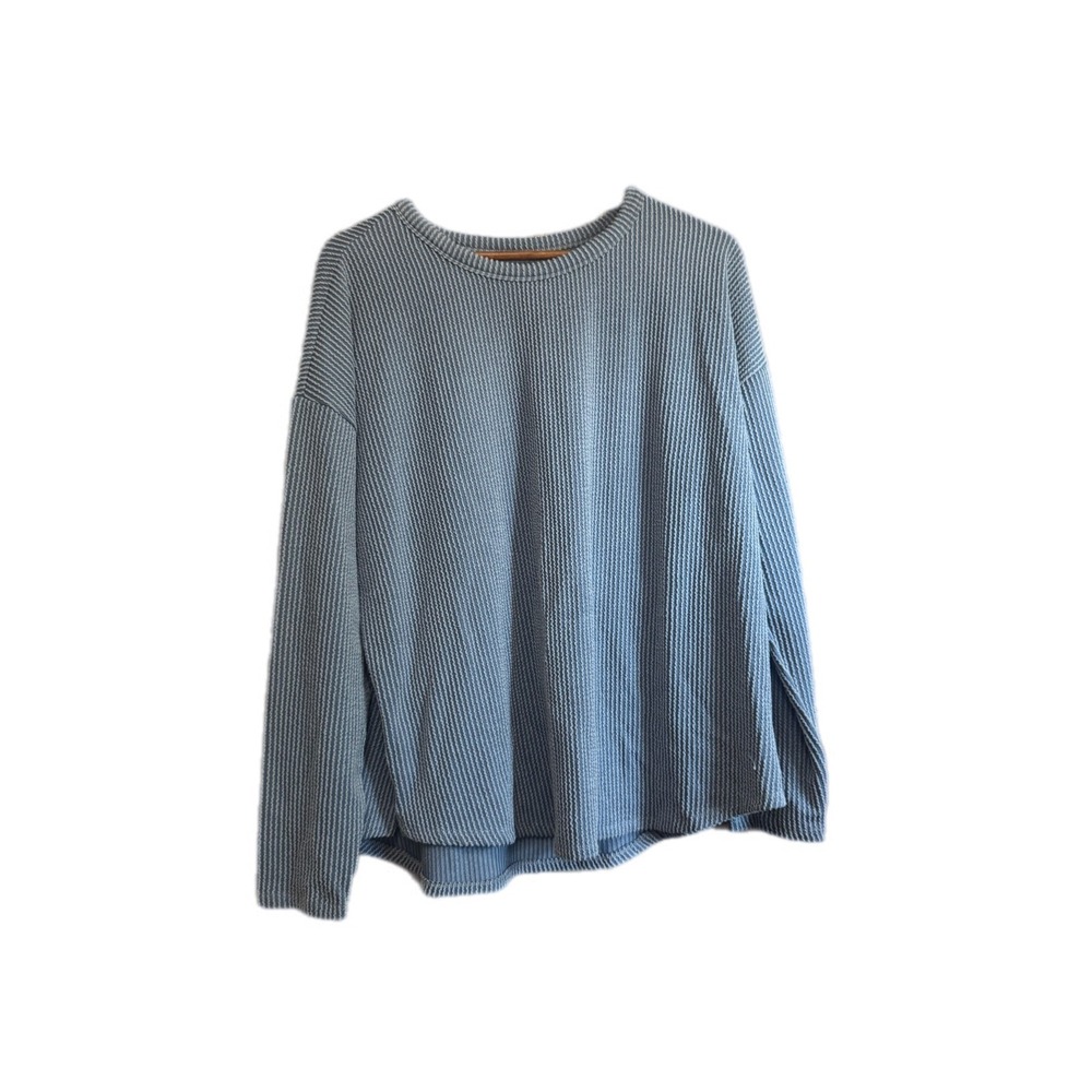 Maurices 24/7 Waffle Knit Top Womens L Blue Long Sleeve Crew Neck Relaxed